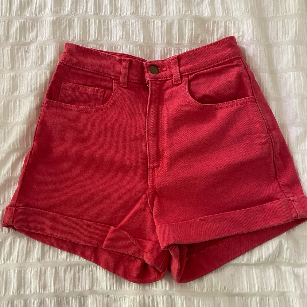 American Apparel - Red High Waisted Jean Shorts